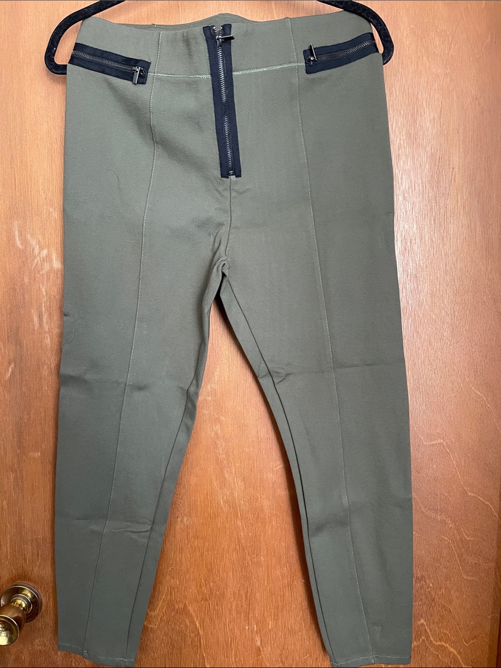 Abercrombie & Fitch Olive Green Leggings with Black Zip Details